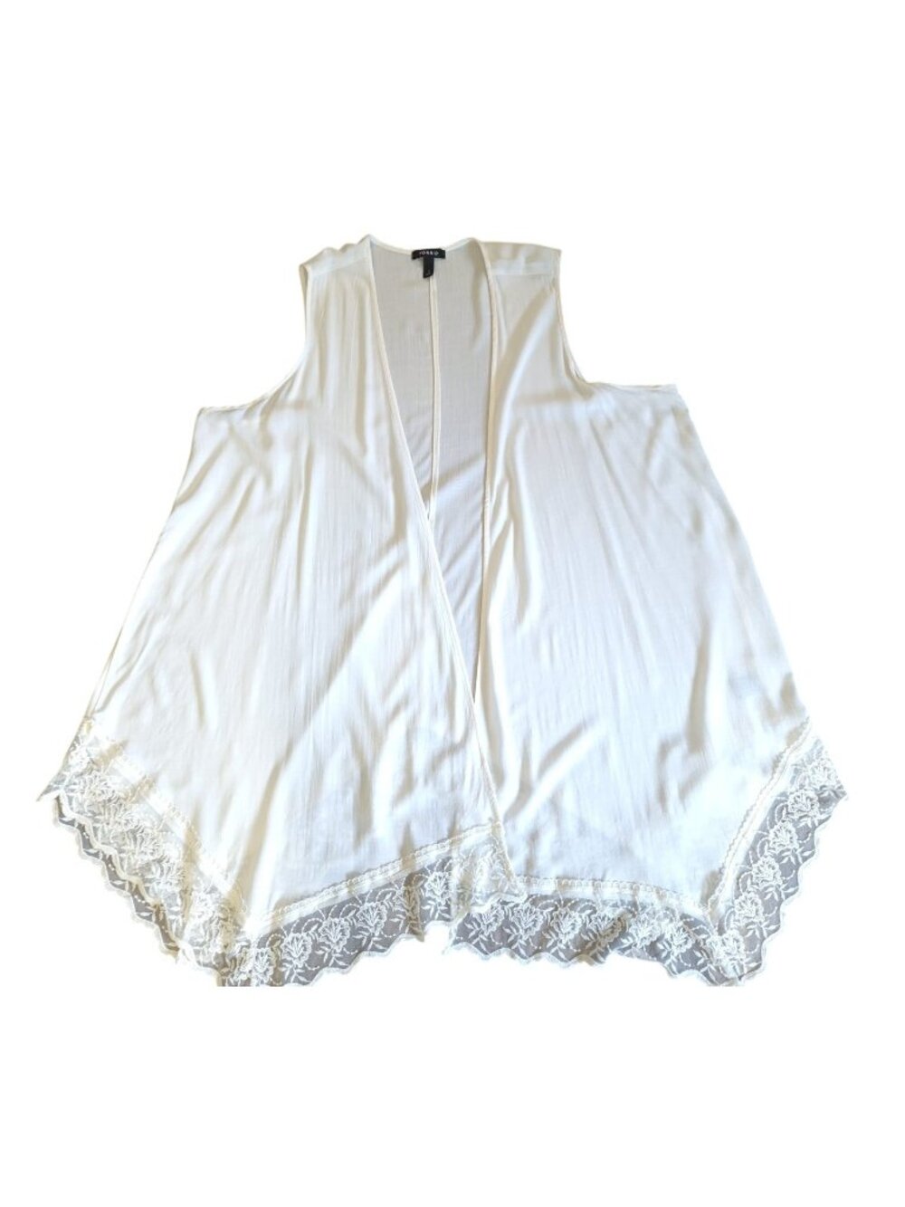 Torrid Womens Size 3 White Lace Trim Open Front Cardigan Sleeveless Plus Size.